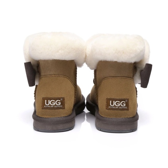 Ugg Mini Side Bow Short Brown Booties Size 6 - Picture 2 of 7
